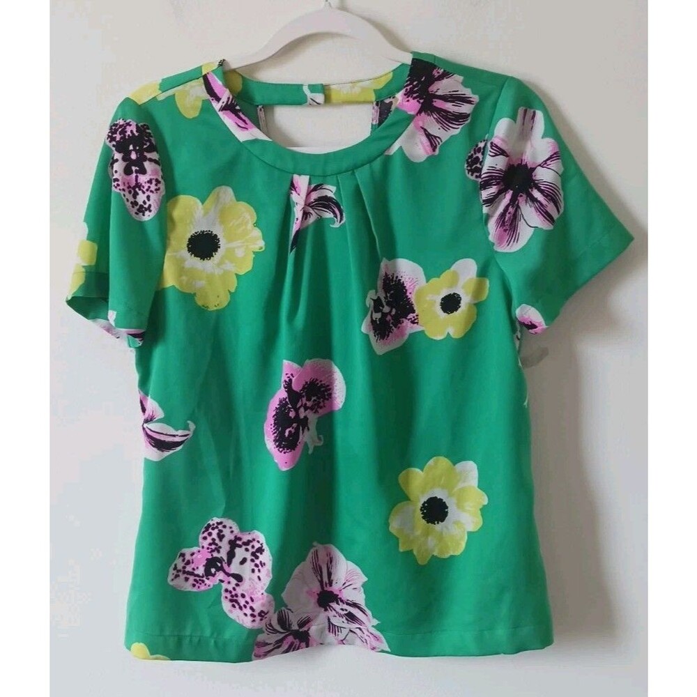 J.Crew Floral Crossover Blouse Women S Green Open Back Short Sleeve